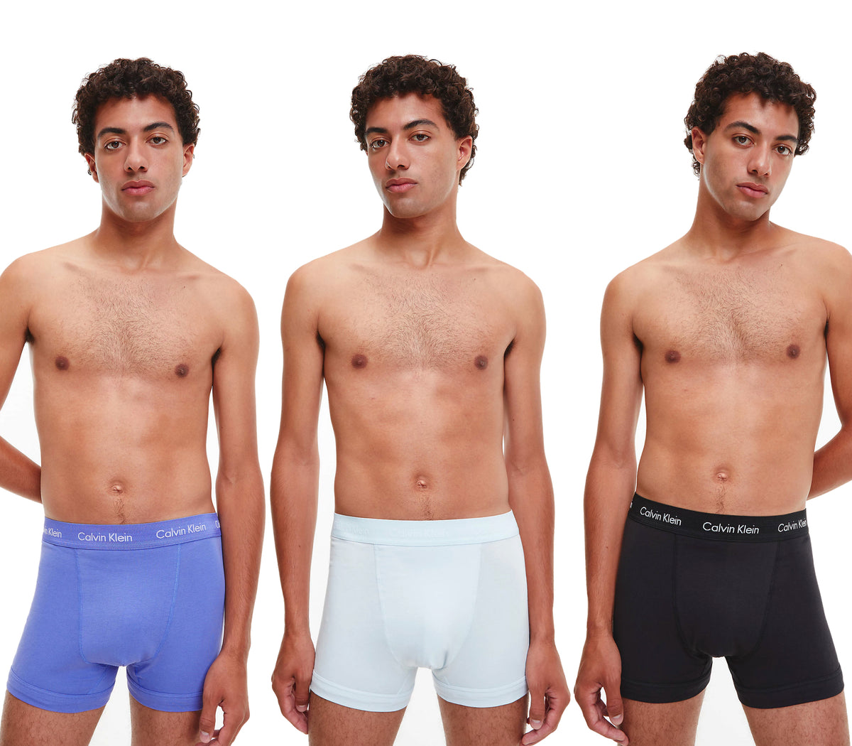 Calvin Klein Mens Classic Stretch Boxer Shorts/ Trunks (3-Pack), 01, U2662G-Ss22, Zero Below/Dark Lavendar/ Black