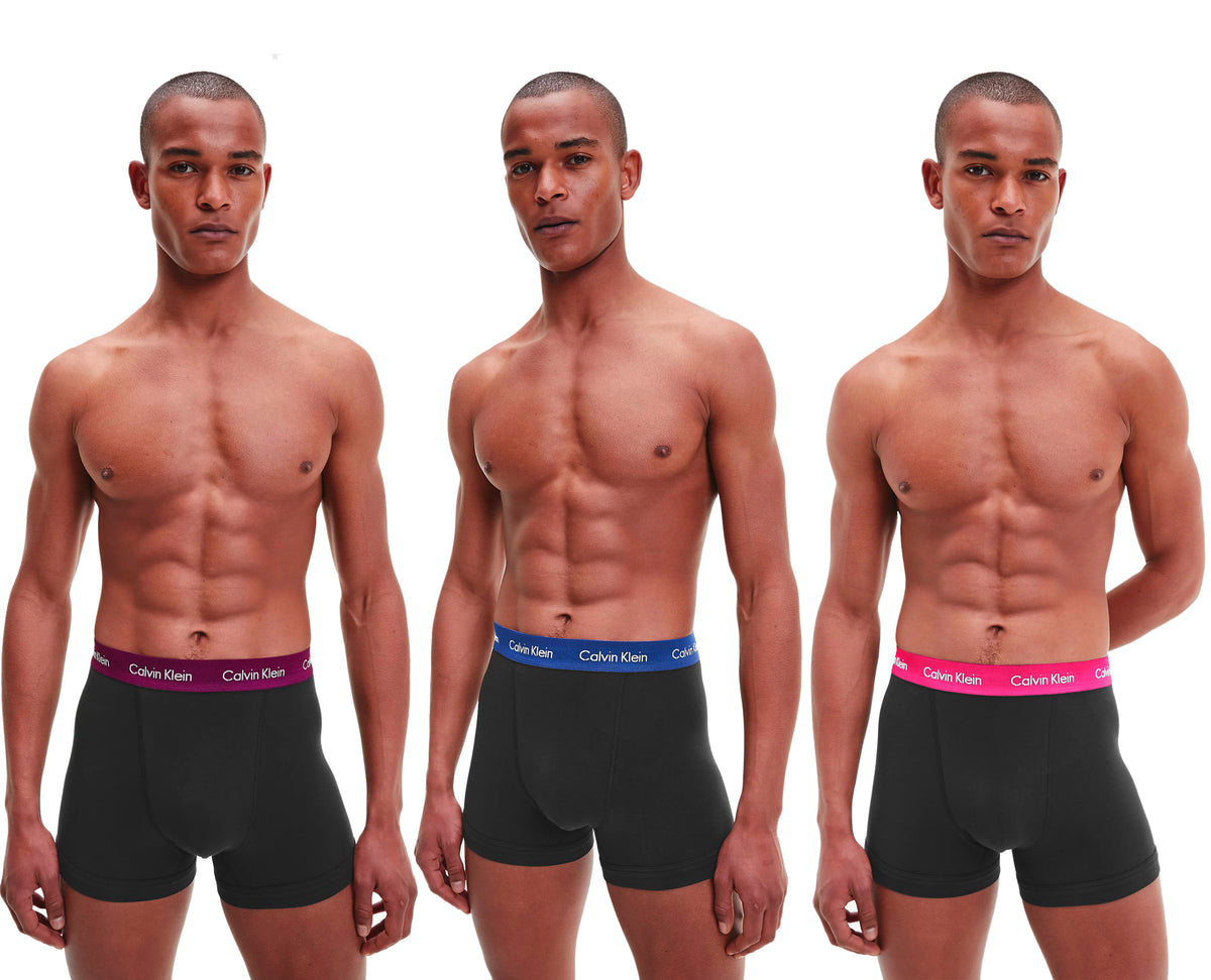 Calvin Klein Mens Classic Stretch Boxer Shorts/ Trunks (3-Pack), 01, U2662G-Ss22, B-Groovy Plum/ Bright Rose/ Blue Logo