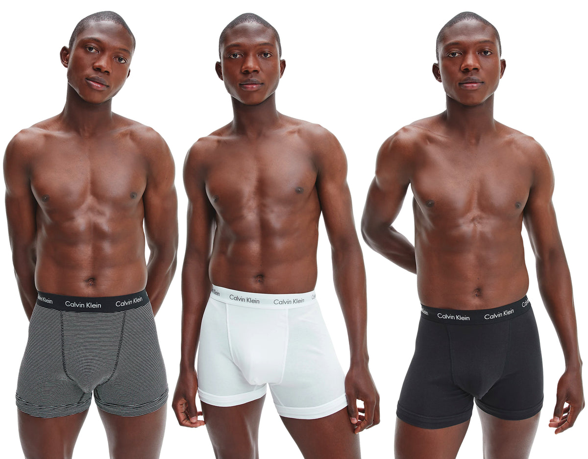 Calvin Klein Stretch Boxer Shorts/ Trunks (3-Pack) - White/ B&W Stripe/ Black, 01, U2662G_IOT, White/ B&W Stripe/ Black