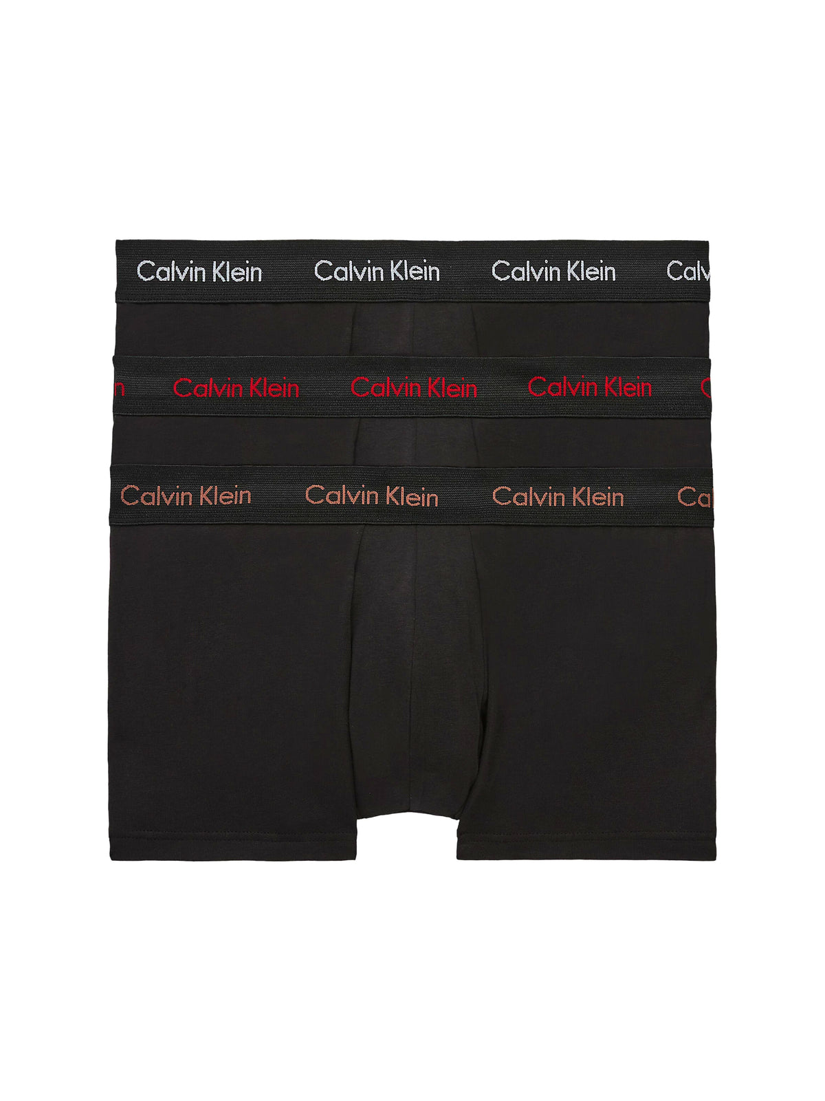 Mens Calvin Klein Boxer Shorts Low Rise Trunks 3 Pack, 01, U2664G, B-Bright Camel/ Wht/ Red Crpt Logo