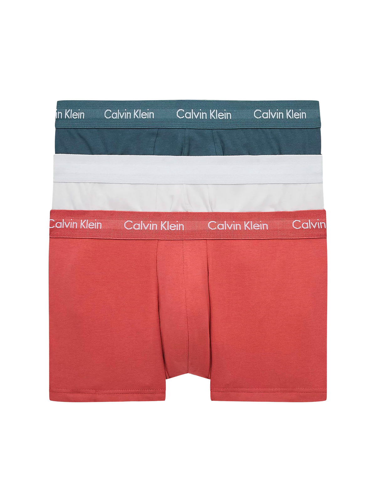 Mens Calvin Klein Boxer Shorts Low Rise Trunks 3 Pack, 01, U2664G, Dusty Cppr/ Bright Wht/ Hsphr Blue