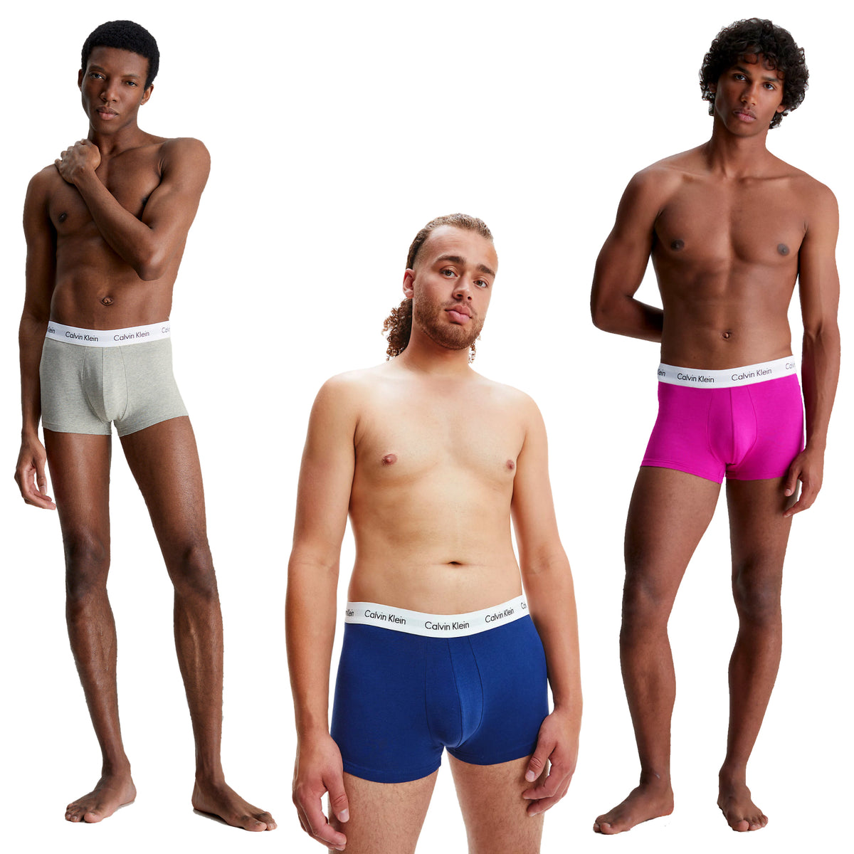 Mens Calvin Klein Boxer Shorts Low Rise Trunks 3 Pack, 01, U2664G, Slv Sprgs, Pal Pk, Bl Dpts W/ Wh Wb