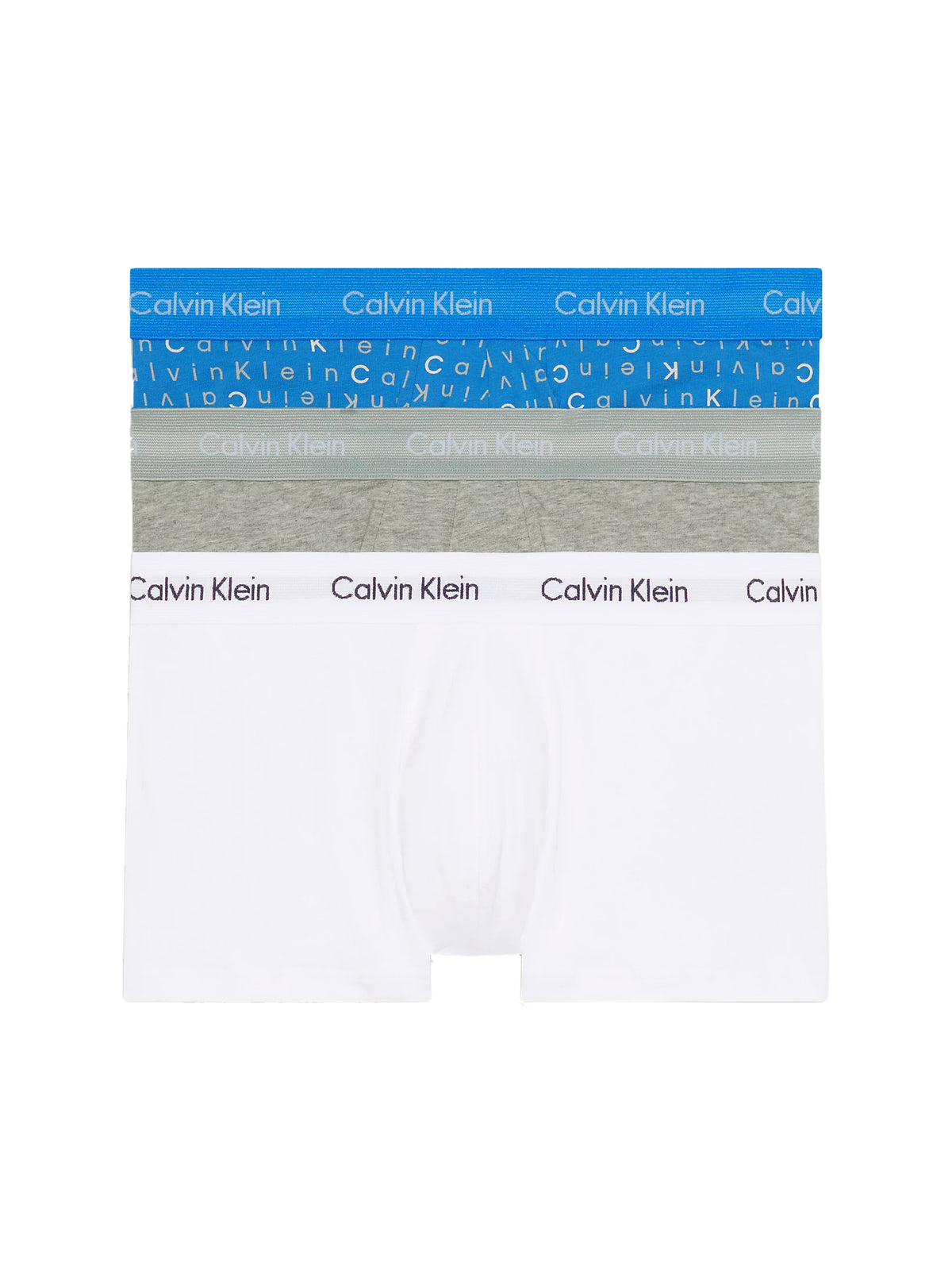 Mens Calvin Klein Boxer Shorts Low Rise Trunks 3 Pack, 01, U2664G, Gry Hthr, Wht, Plc Bl_Sbdd Ttl Prt