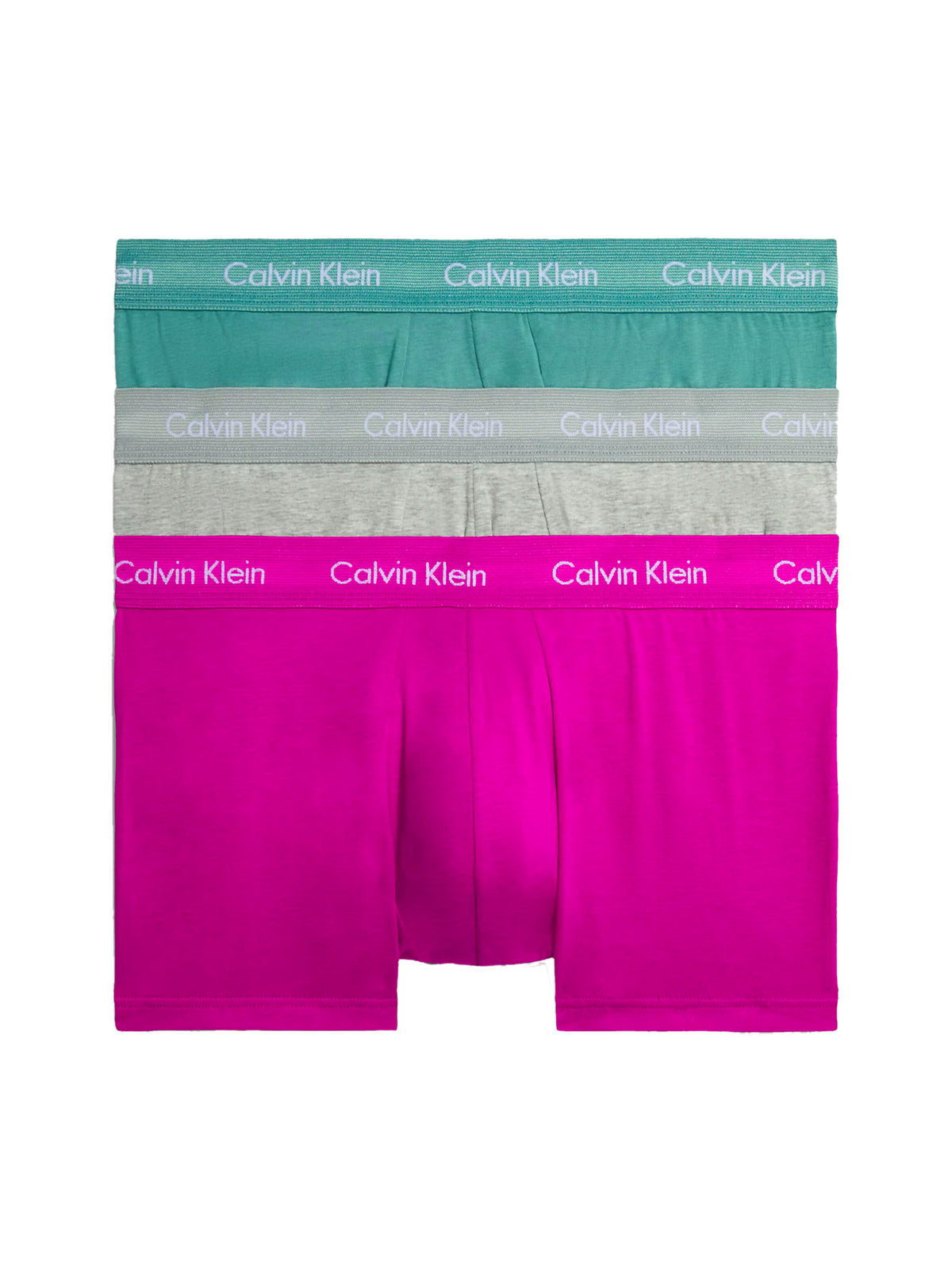 Mens Calvin Klein Boxer Shorts Low Rise Trunks 3 Pack, 01, U2664G, Wild Aster, GRY HTHR, Arctic Green