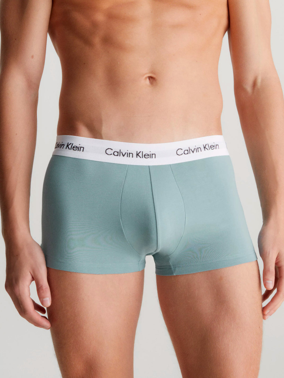 Mens Calvin Klein Boxer Shorts Low Rise Trunks 3 Pack, 02, U2664G, Viv Bl, Arona, Sageb Grn W/ Wh Wbs