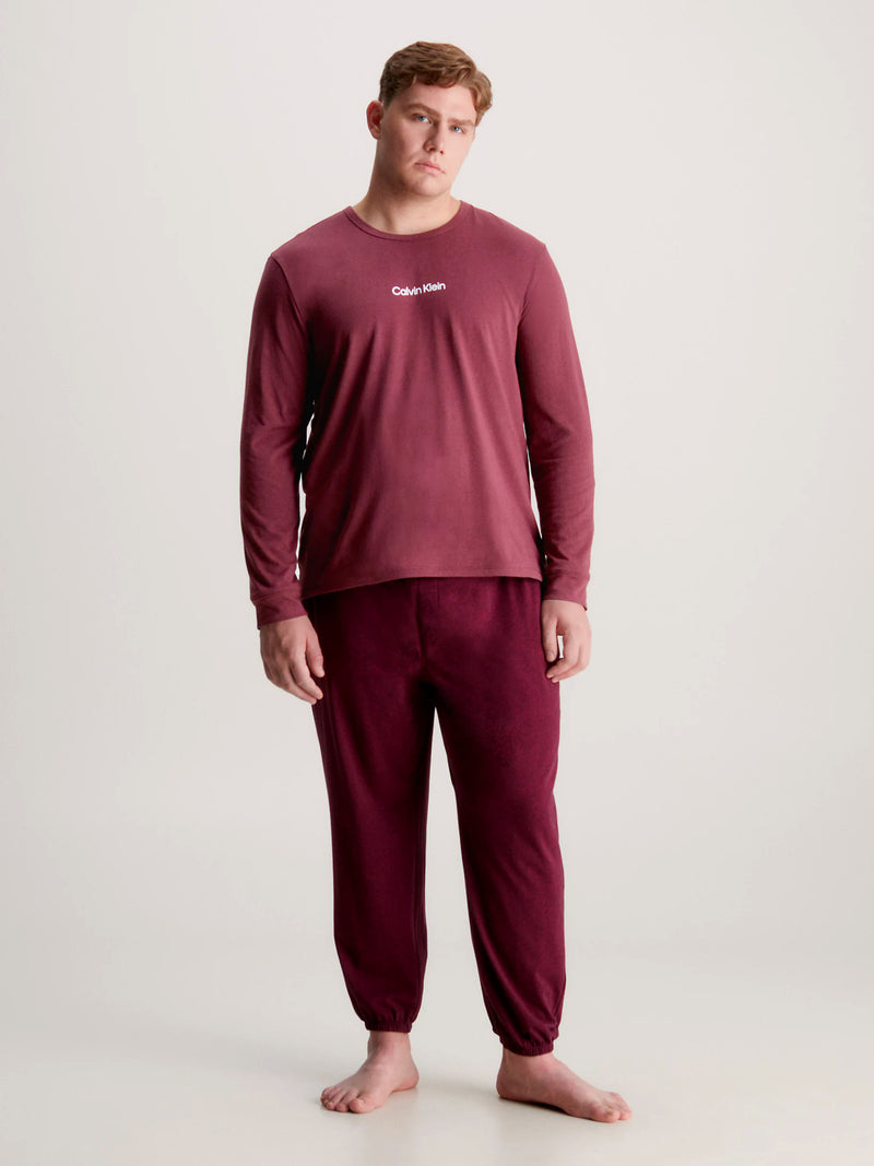 Calvin Klein Mens Long Sleeve Pj/ Pyjama Jogger Set, 02, 000Nm2178E, #colour_Tawny Port Top, Tawny Port Hthr Btm
