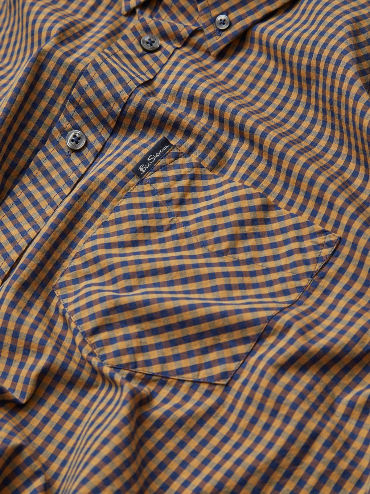Ben Sherman Mens Signature Gingham Shirt - Short Sleeved, 05, 59142, Ochre
