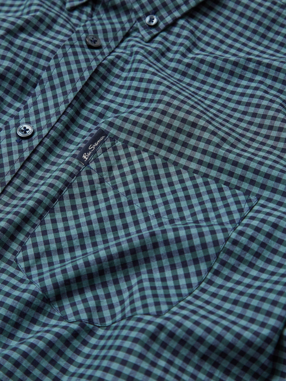 Ben Sherman Mens Signature Gingham Shirt - Short Sleeved, 05, 59142, Dark Emerald