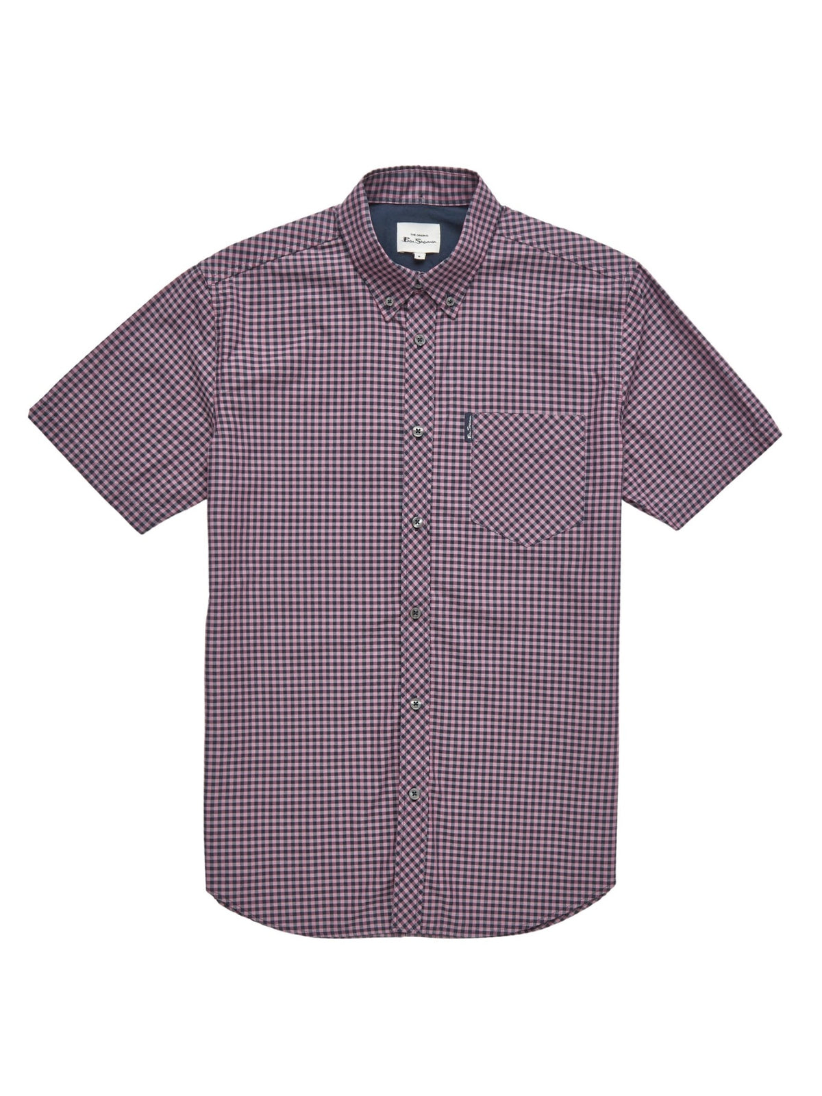 Ben Sherman Mens Signature Gingham Shirt - Short Sleeved, 06, 59142, Violet
