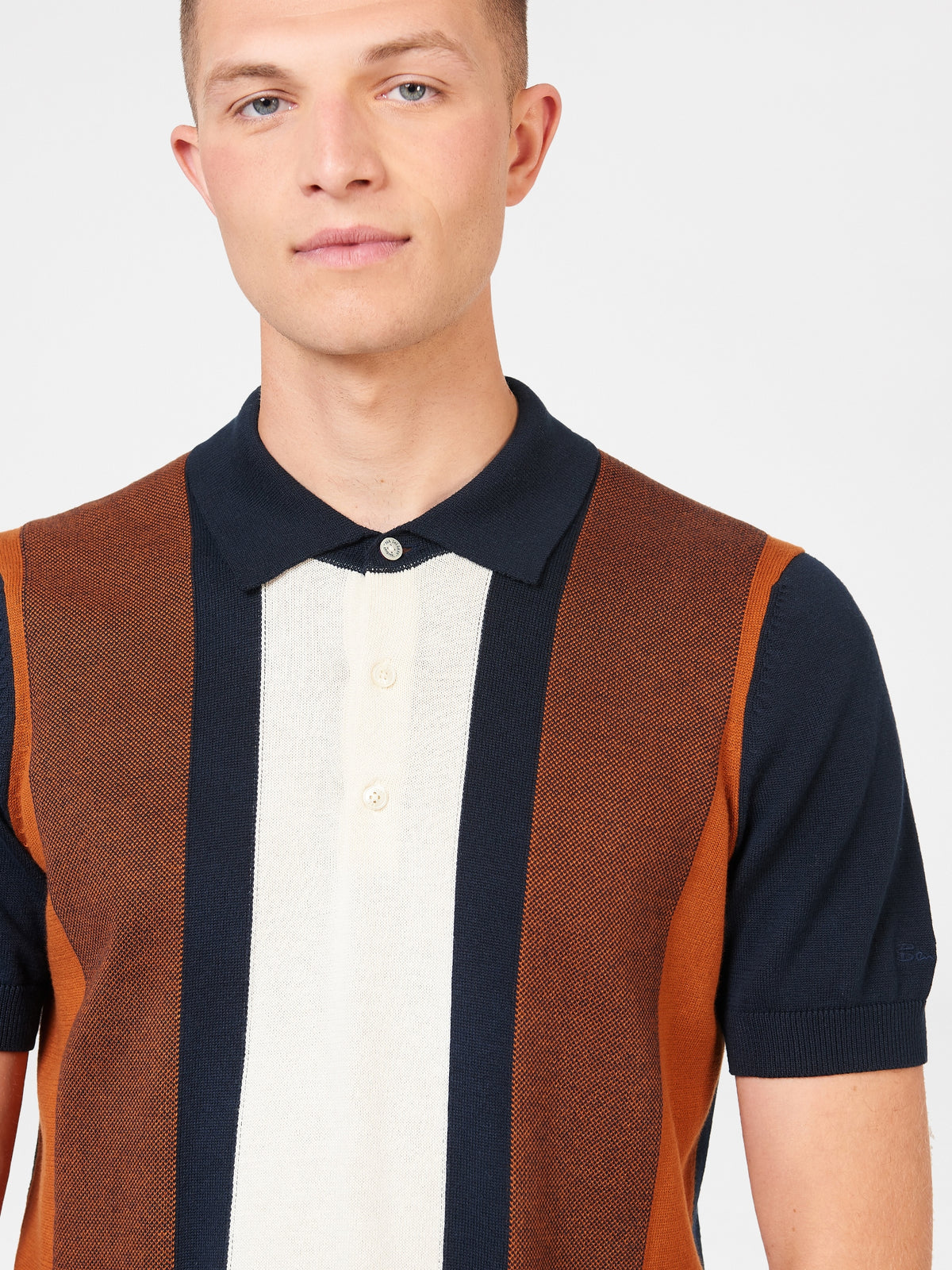 Ben Sherman Mens Vertical Stripe Knitted Polo Shirt, 02, 73992, Dark Navy
