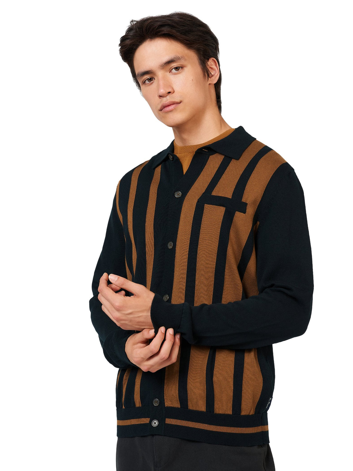 Ben Sherman Mens Stripe Button Through Polo Shirt, 01, 74001