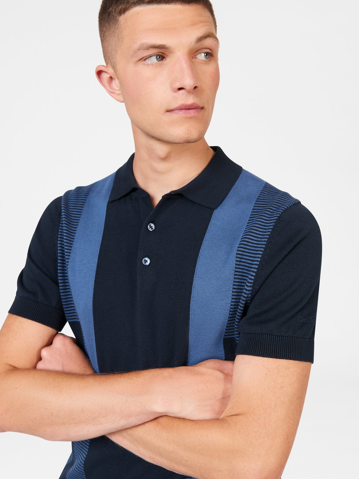 Ben Sherman Mens Inarsia Stripe Knit Polo Shirt, 02, 74196, Dark Navy