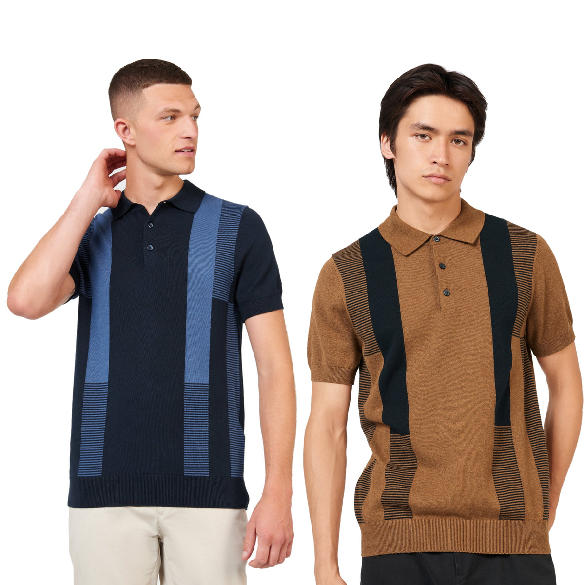 Ben Sherman Mens Inarsia Stripe Knit Polo Shirt, 01, 74196