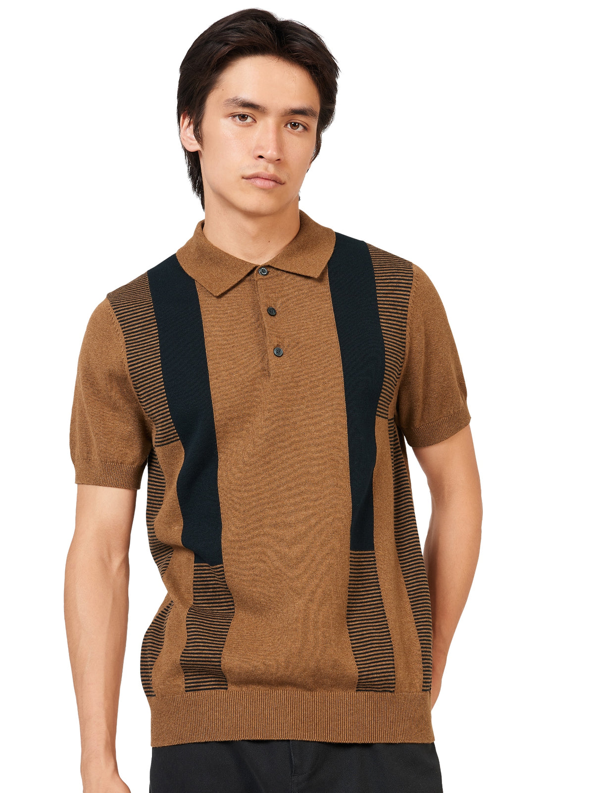 Ben Sherman Mens Inarsia Stripe Knit Polo Shirt, 01, 74196, Ginger