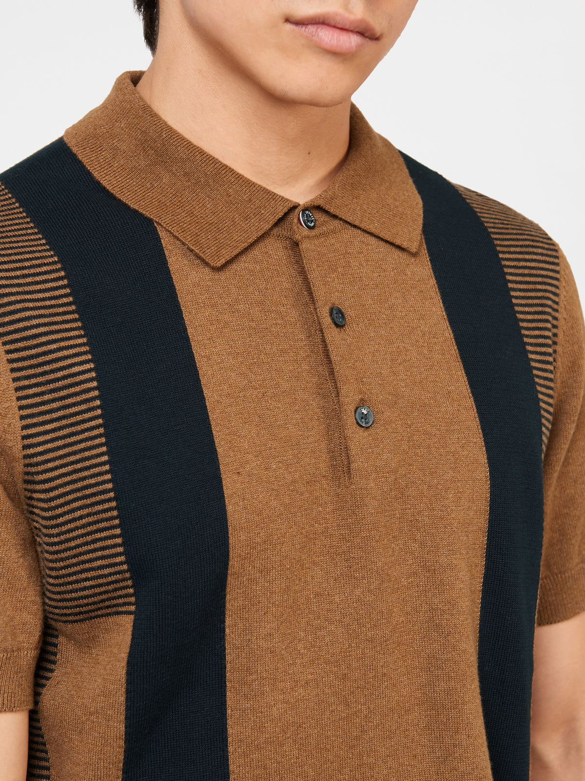Ben Sherman Mens Inarsia Stripe Knit Polo Shirt, 02, 74196, Ginger