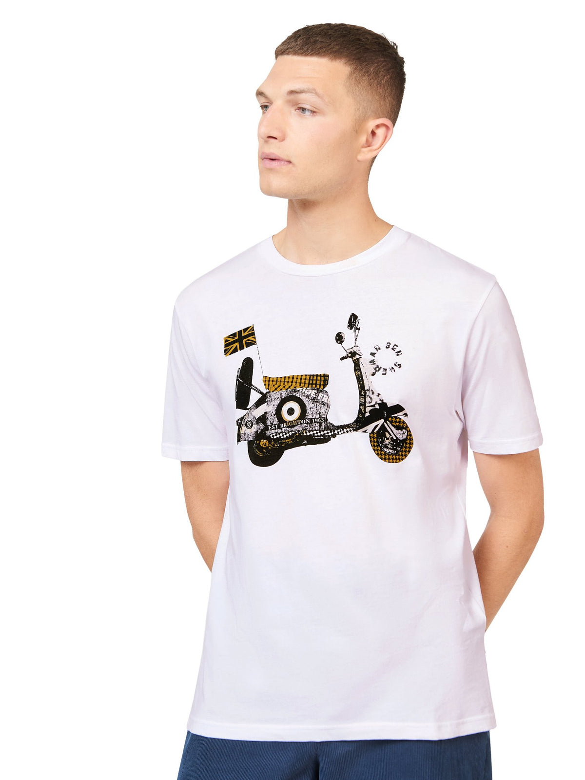 Ben Sherman Mens Collage Mash Scooter T-Shirt, 01, 74537, White