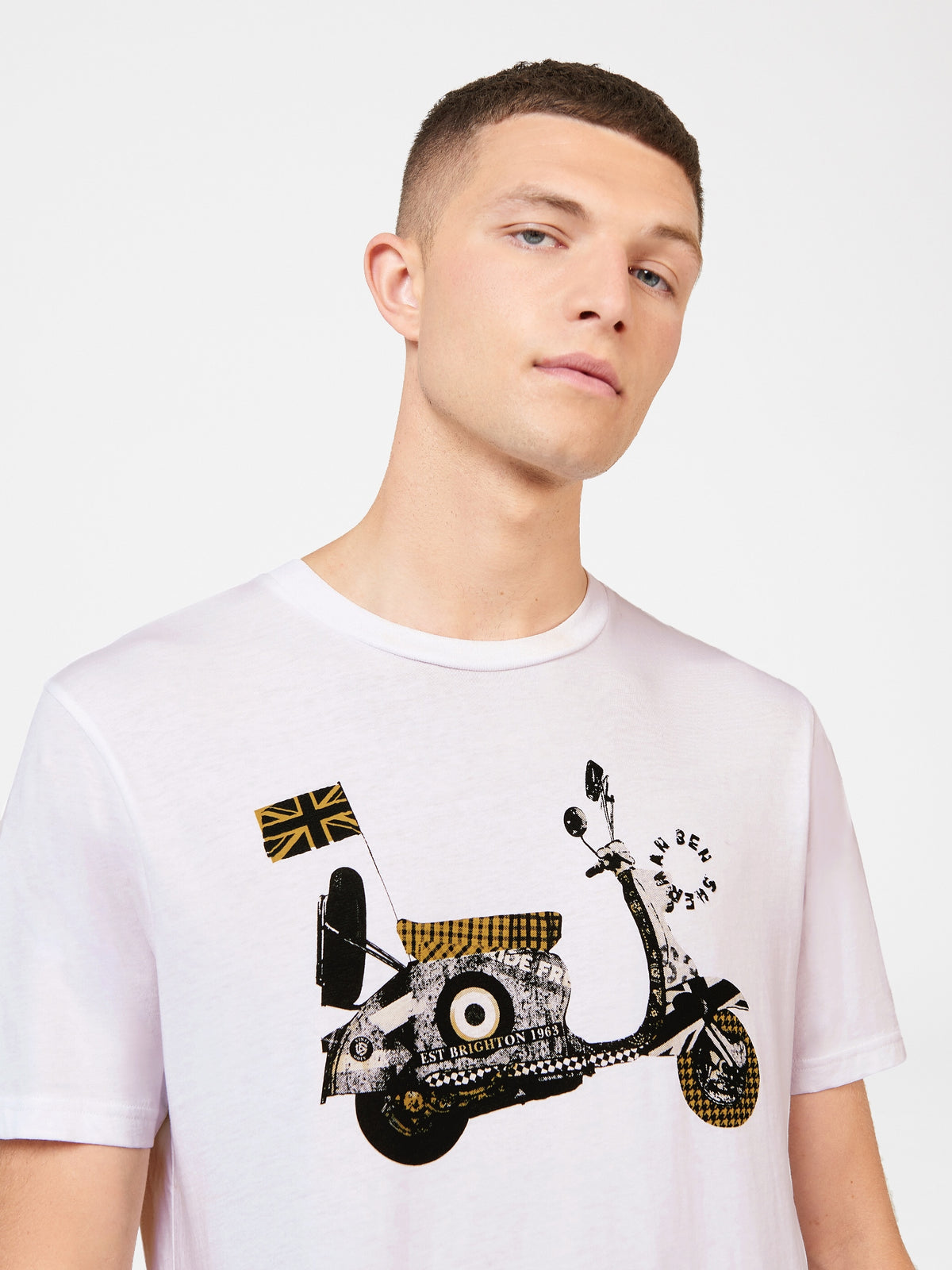 Ben Sherman Mens Collage Mash Scooter T-Shirt, 02, 74537, White