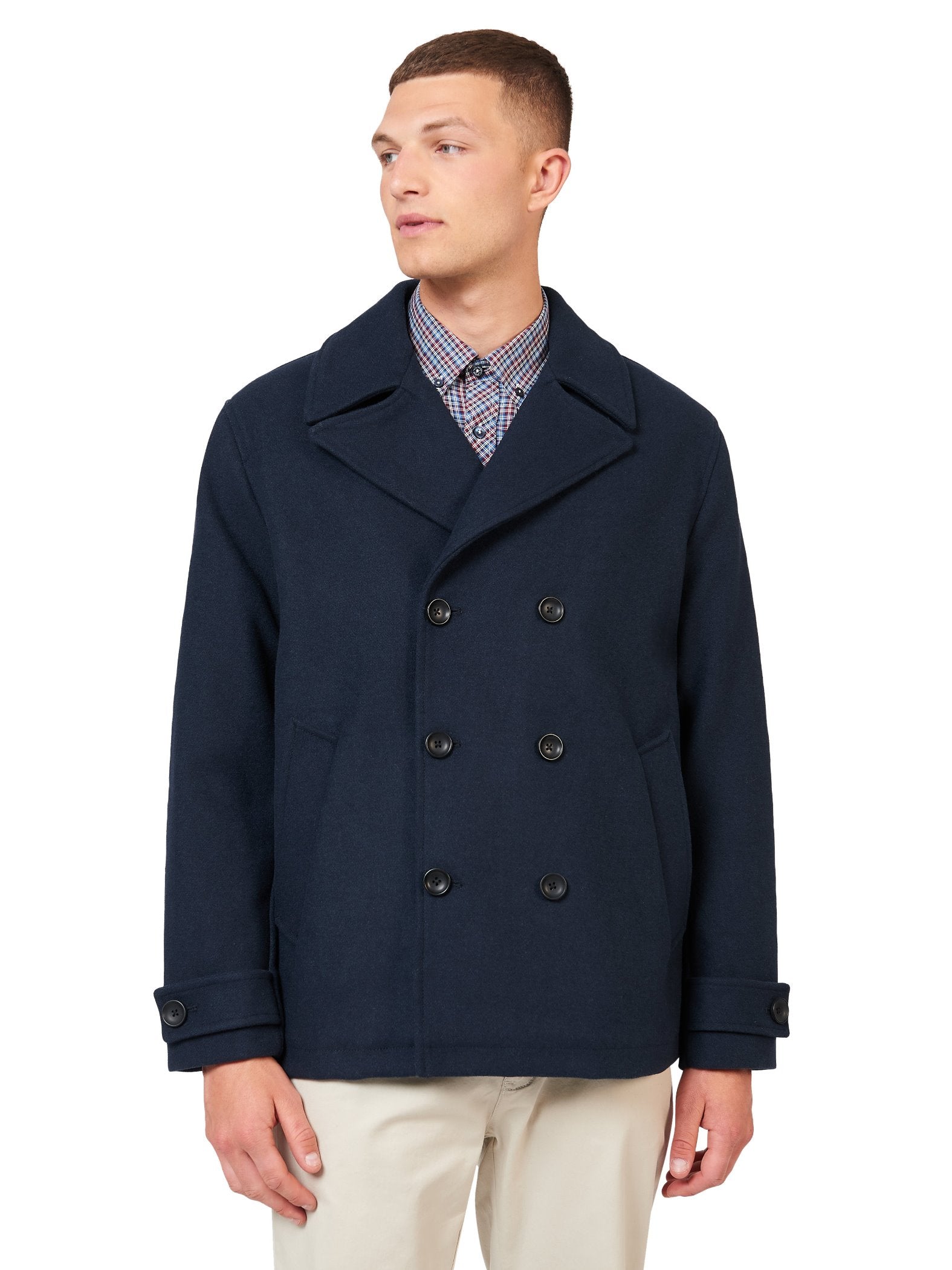 Mens &SONS Boardwalk Peacoat Jacket in Navy Blue : UK Sale at SEIKK