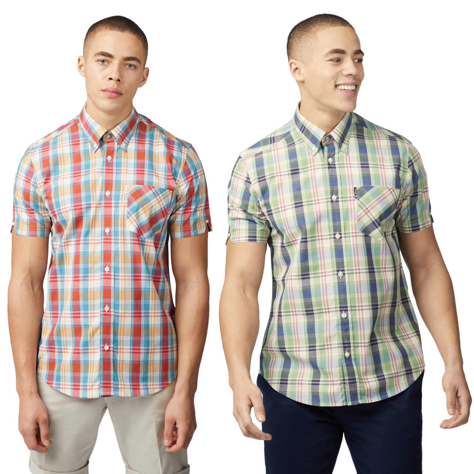 Ben Sherman Men s Over Check Shirt Short Sleeved Button Down Collar Eon Clothing