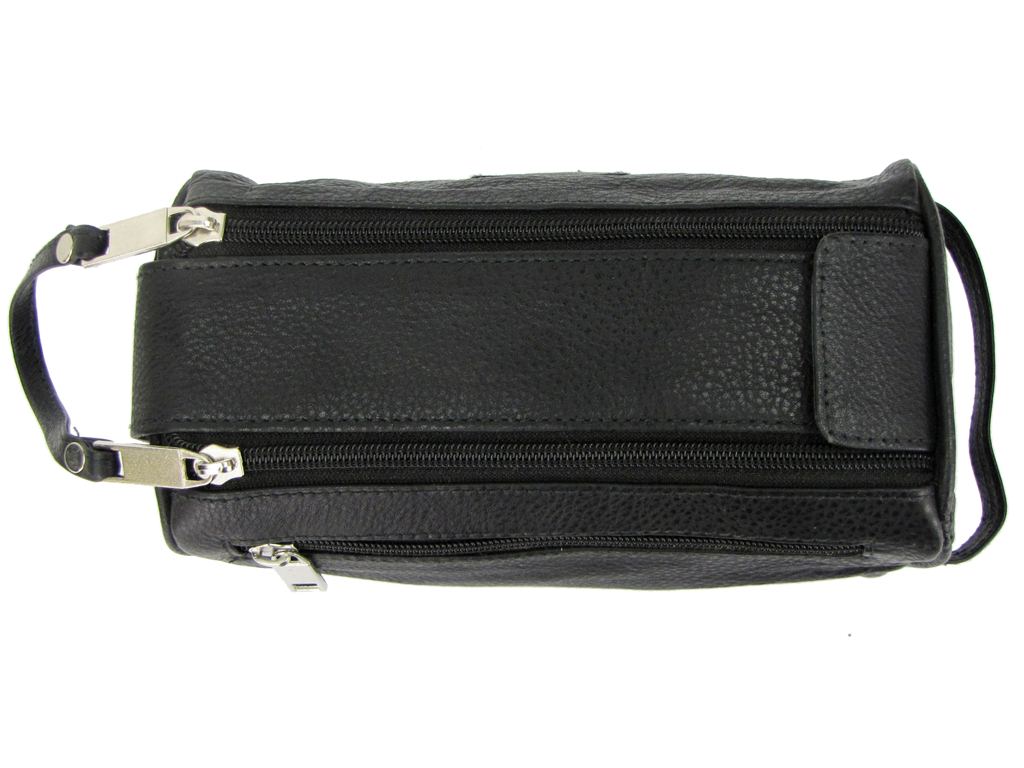 Mens Quality Soft Cow Hide Leather Wash/ Toiletry Bag Wrist Strap, 03, 11525, Black