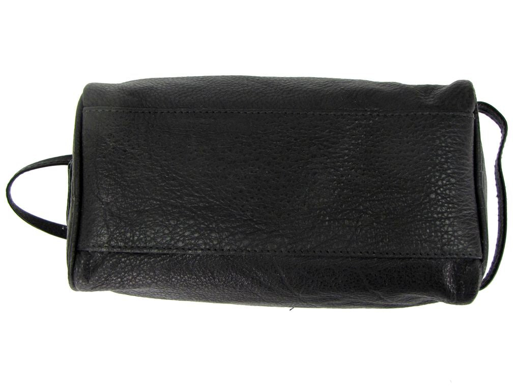 Mens Quality Soft Cow Hide Leather Wash/ Toiletry Bag Wrist Strap, 04, 11525, Black