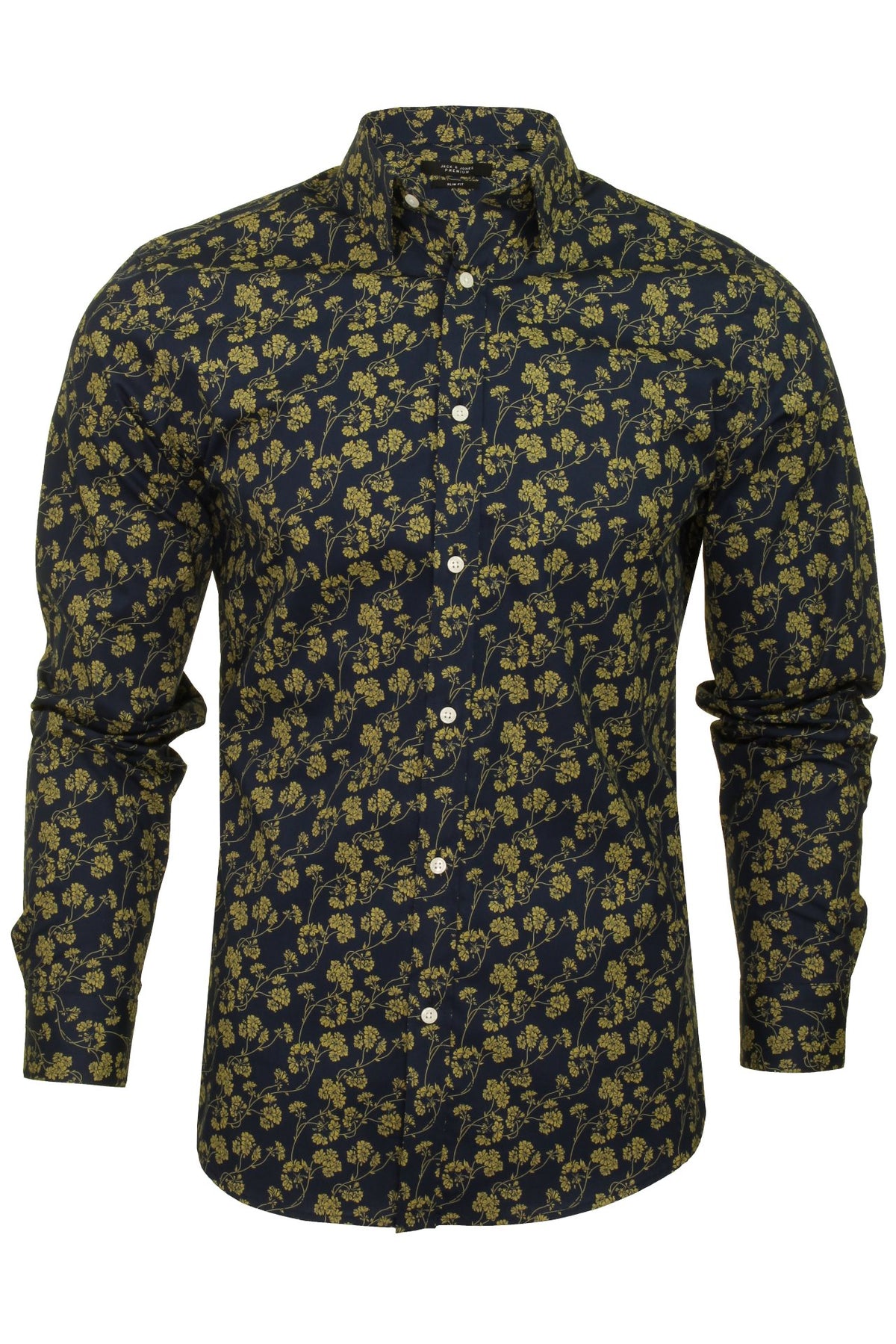 Mens Jack & Jones Floral Long Sleeved Shirt 'JPR ARIZONA', 01, 12145450, Misted Yellow
