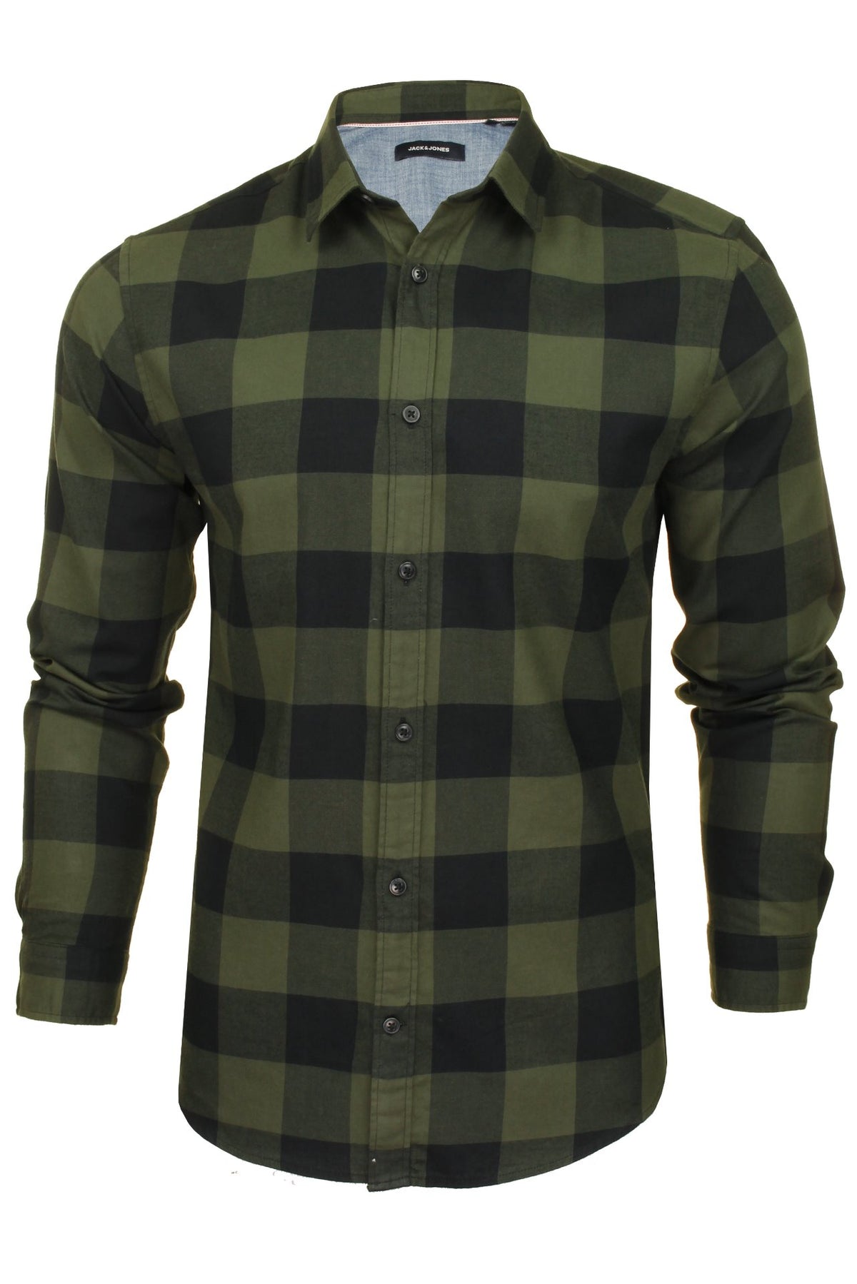 Jack & Jones Men's 'Gingham' Check Twill Shirt - Long Sleeved, 01, 12181602, Dusty Olive