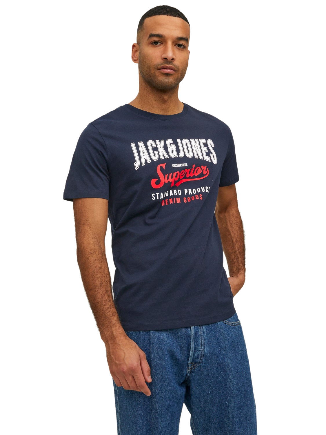 Jack Jones Mens Printed JJELOGO Tee Crew Neck T Shirt Eon