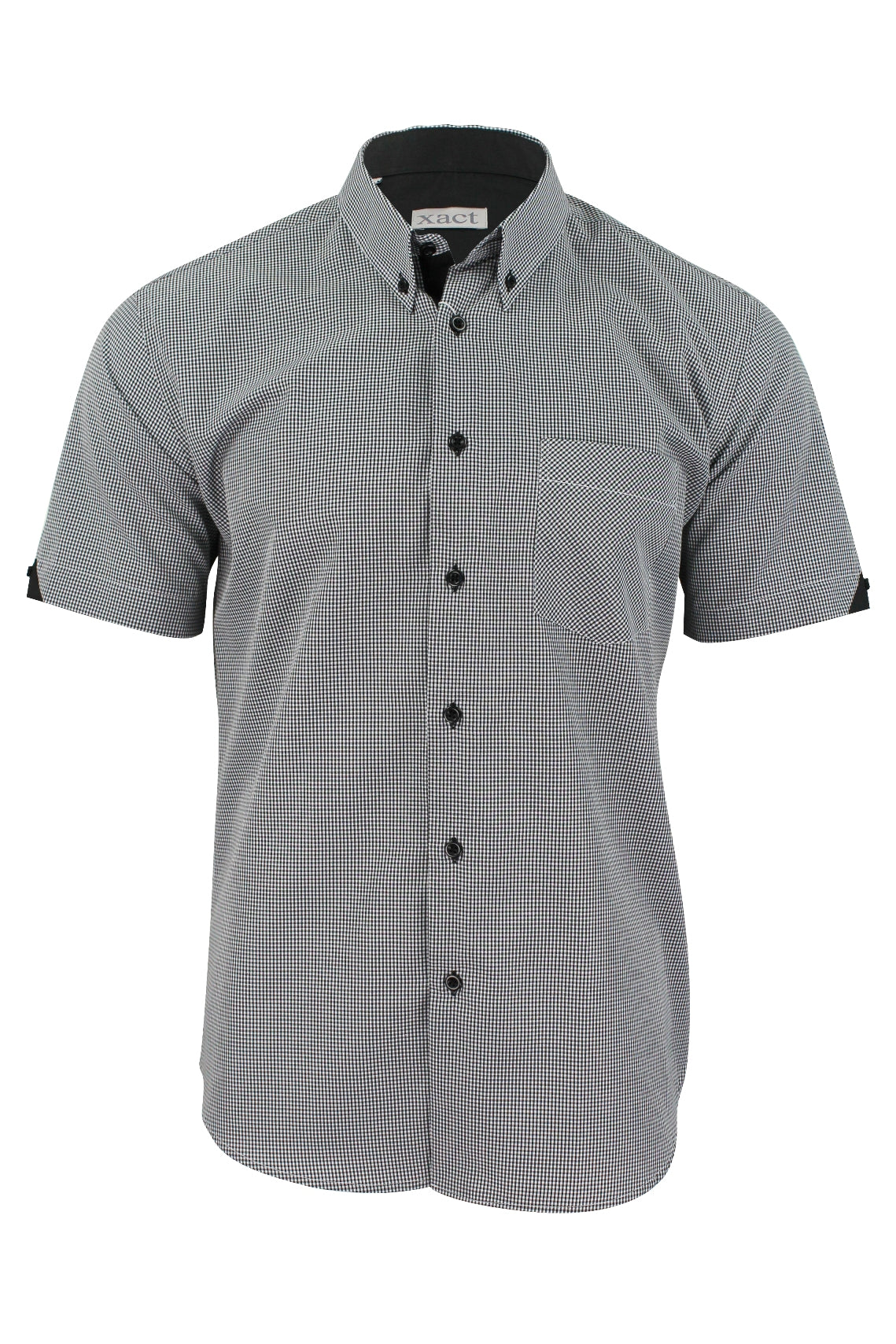 Mens Short Sleeved Shirt by Xact Clothing Micro Gingham Check, 01, 1510114, Black