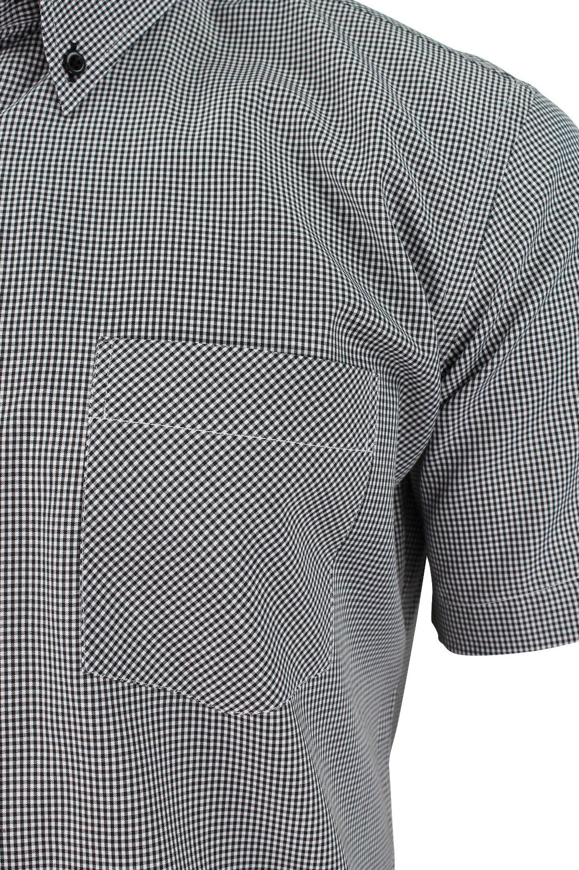 Mens Short Sleeved Shirt by Xact Clothing Micro Gingham Check, 02, 1510114, Black