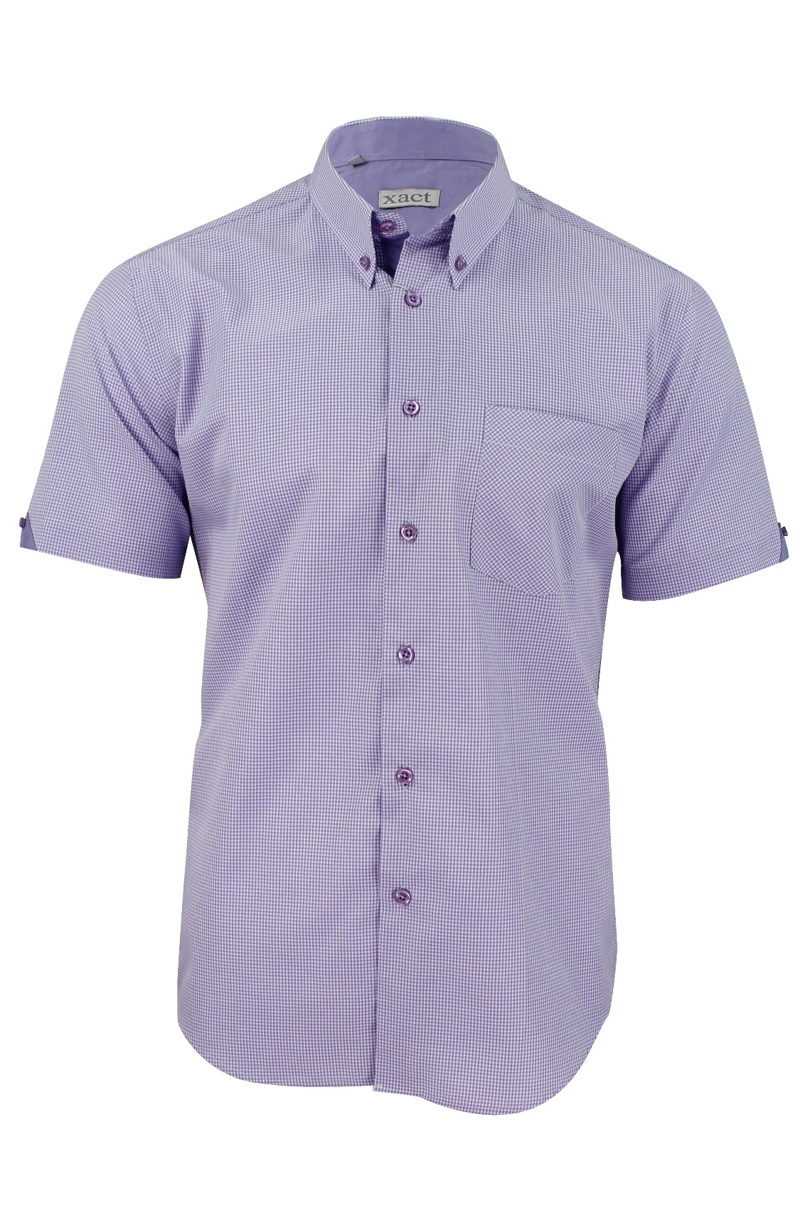 Mens Short Sleeved Shirt by Xact Clothing Micro Gingham Check, 01, 1510114, Lilac