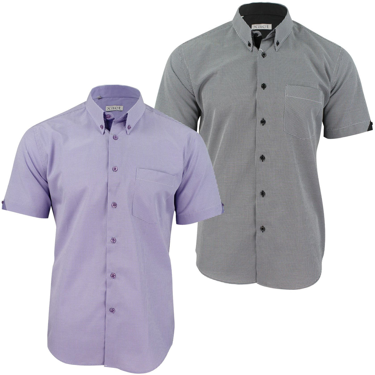 Mens Short Sleeved Shirt by Xact Clothing Micro Gingham Check, 01, 1510114