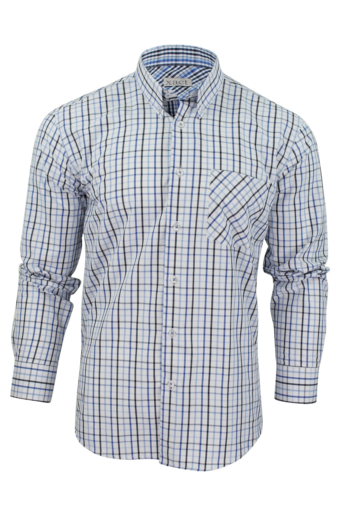 Mens Long Sleeved Check Shirt by Xact Clothing, 01, 1510116, Blue