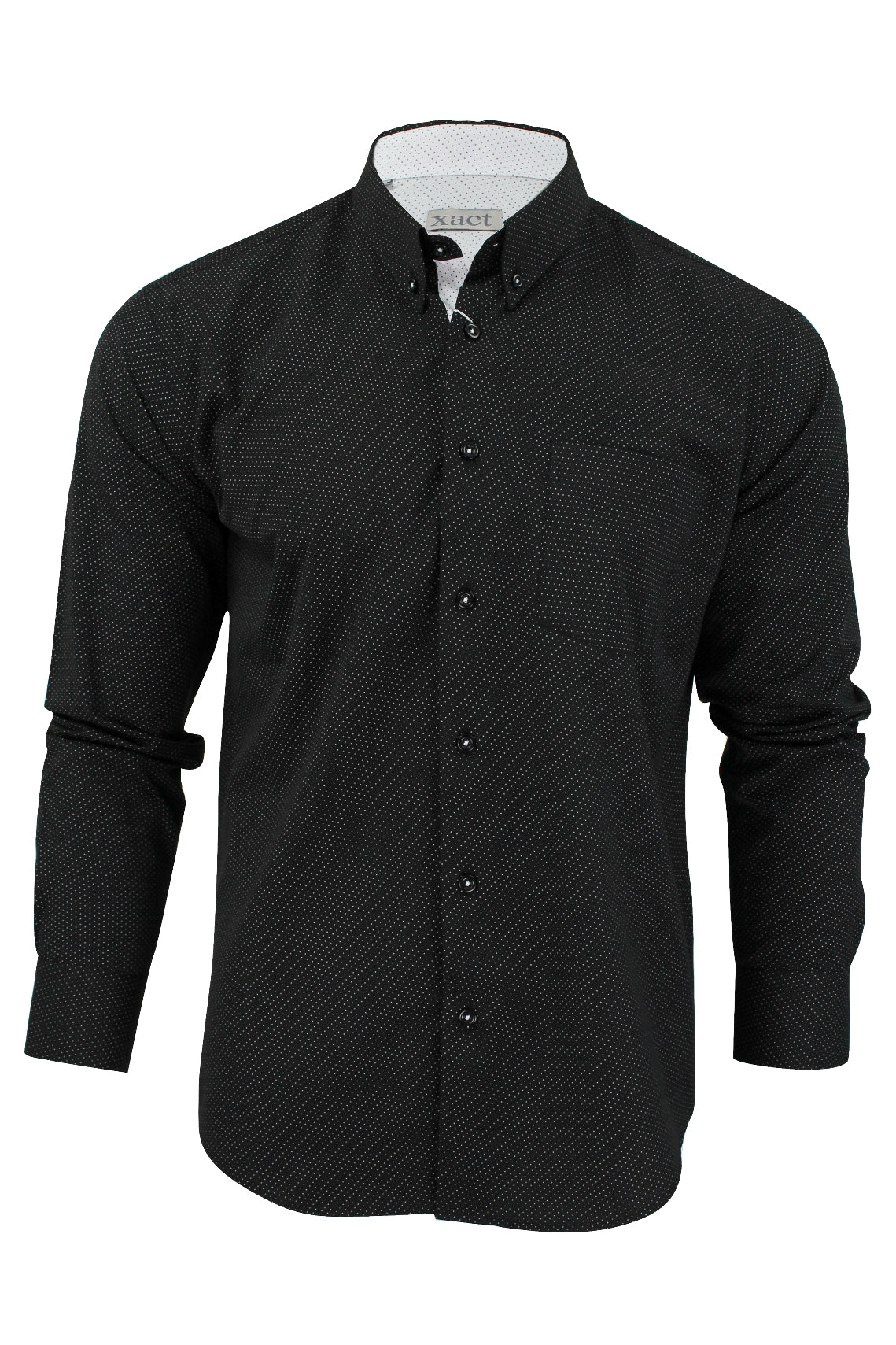 Mens Long Sleeved Shirt by Xact Clothing Mini Polka Dot, 01, 1510121, Black