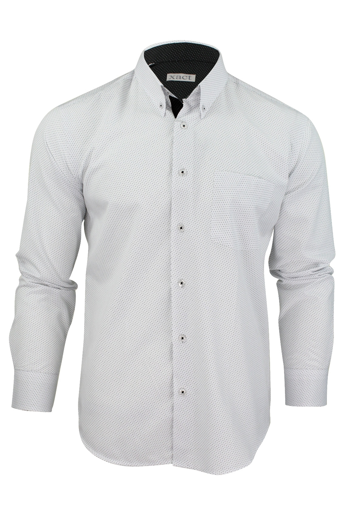Mens Long Sleeved Shirt by Xact Clothing Mini Polka Dot, 01, 1510121, White