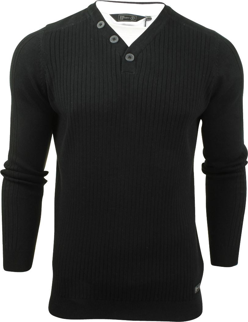 Mens Dissident Ribbed Jumper with Mock T Shirt, 01, 1A9368, Black
