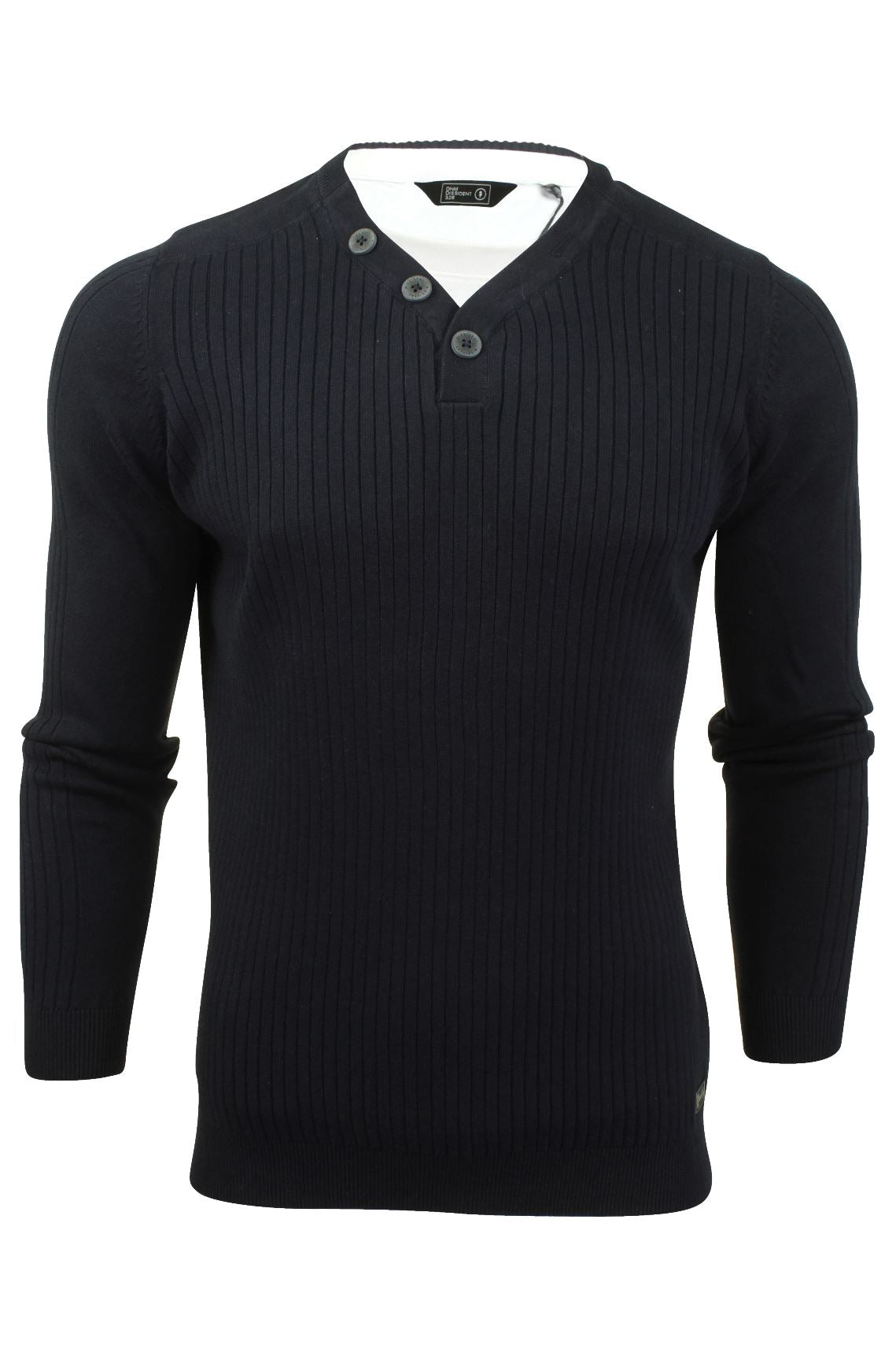 Mens Dissident Ribbed Jumper with Mock T Shirt, 01, 1A9368, Dark Navy