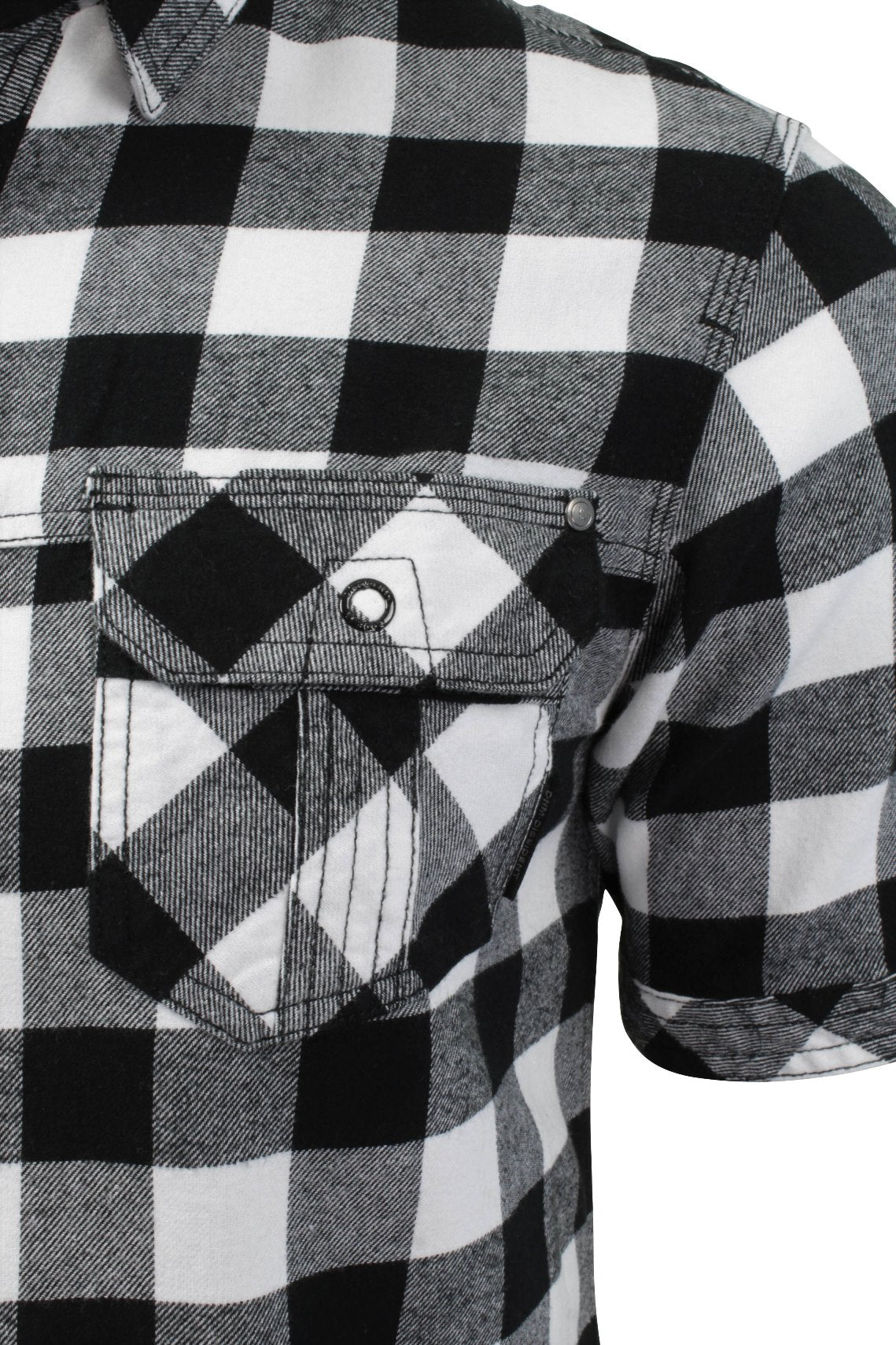 Mens Buffalo Check Shirt by Dissident Pedroza Short Sleeved (Optic White, S), 02, 1H8939, Optic White