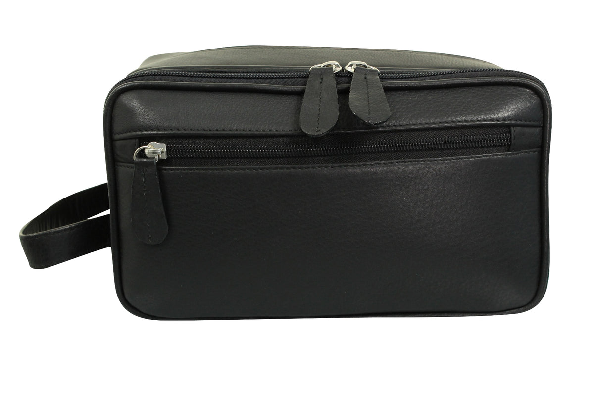 Real Leather Toiletry Wash Bag by Xact Clothing (Black), 01, 20021