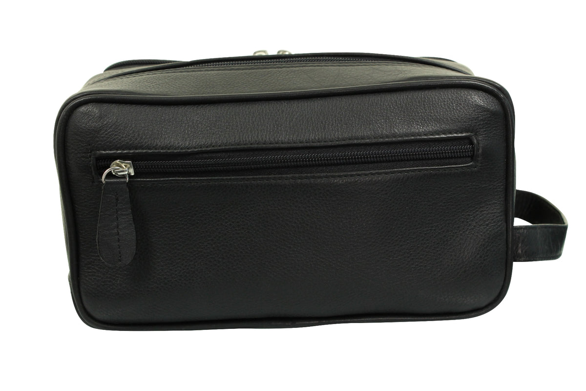 Real Leather Toiletry Wash Bag by Xact Clothing (Black), 03, 20021, Black