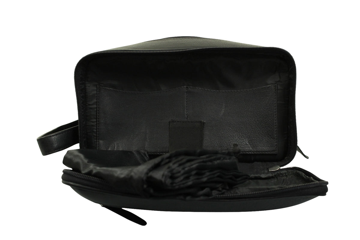 Real Leather Toiletry Wash Bag by Xact Clothing (Black), 07, 20021, Black