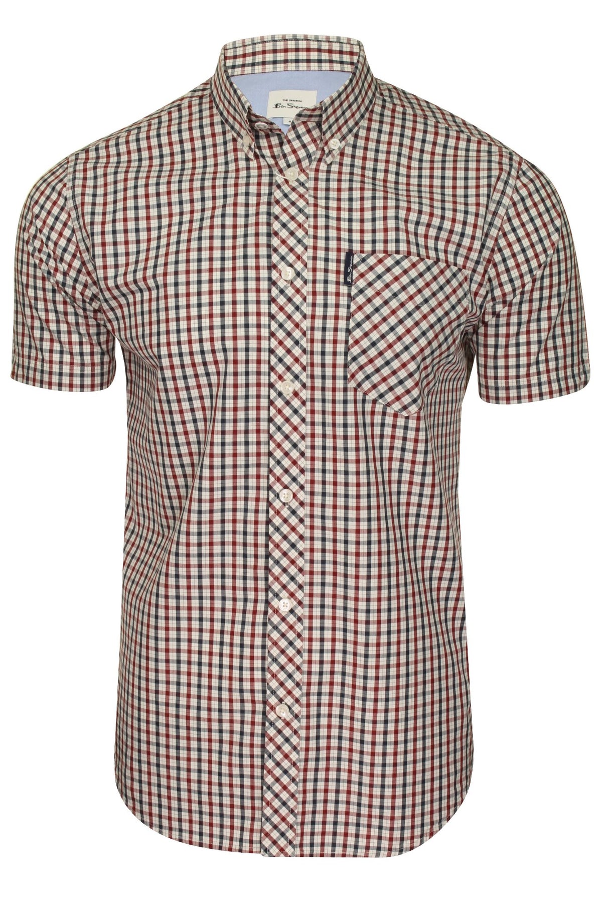 Ben Sherman Mens Signature House Check Shirt - Short Sleeved (Red, S), 01, 59144, Red