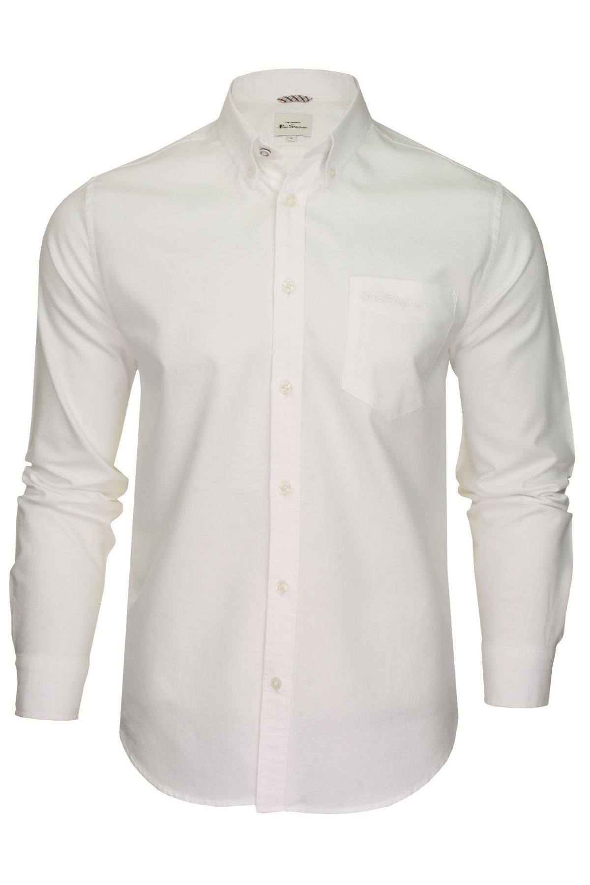 Ben Sherman Mens Oxford Shirt Long Sleeved (Embroidered Logo), 01, 48578, White (Embroidered Pocket Logo)