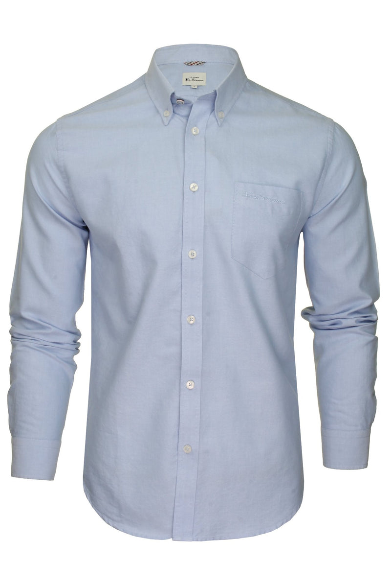 Ben Sherman Mens Oxford Shirt Long Sleeved (Embroidered Logo), 01, 48578, Sky (Embroidered Pocket Logo)
