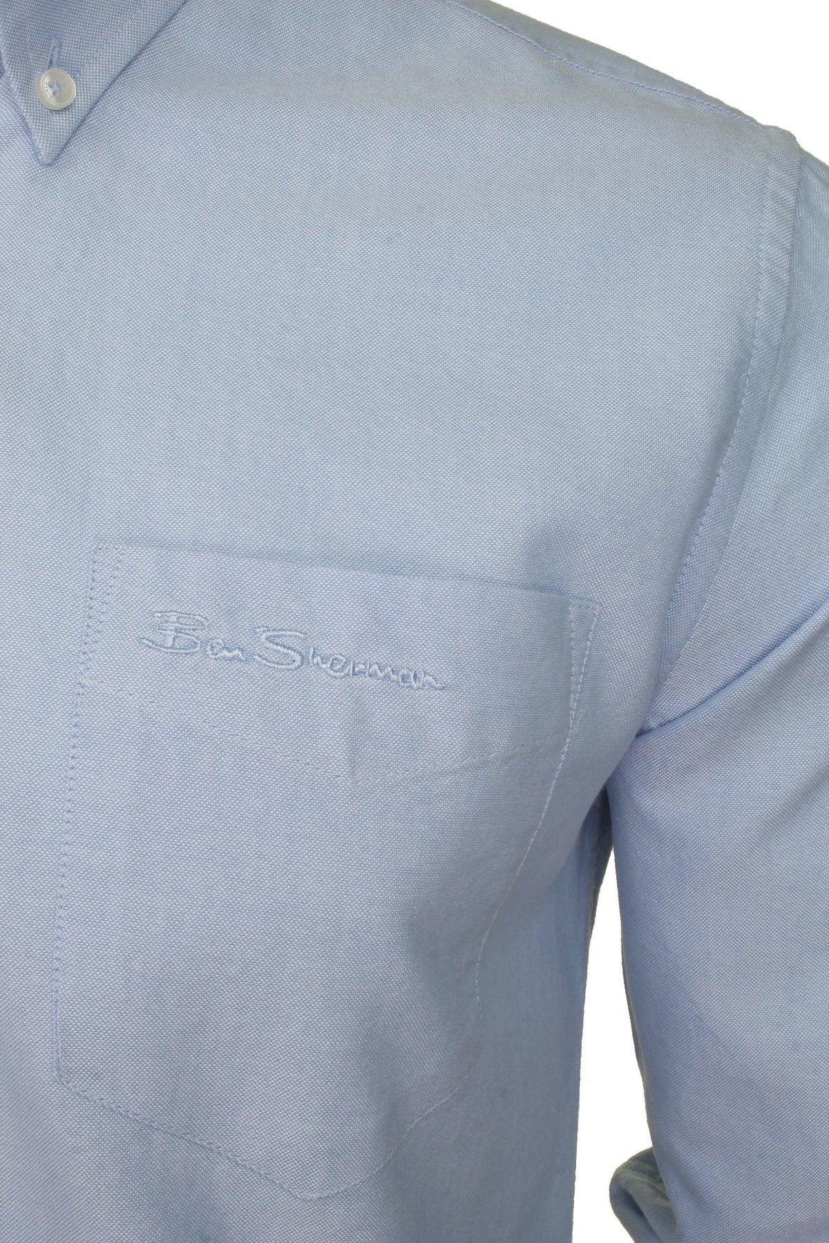 Ben Sherman Mens Oxford Shirt Long Sleeved (Embroidered Logo), 02, 48578, Sky (Embroidered Pocket Logo)