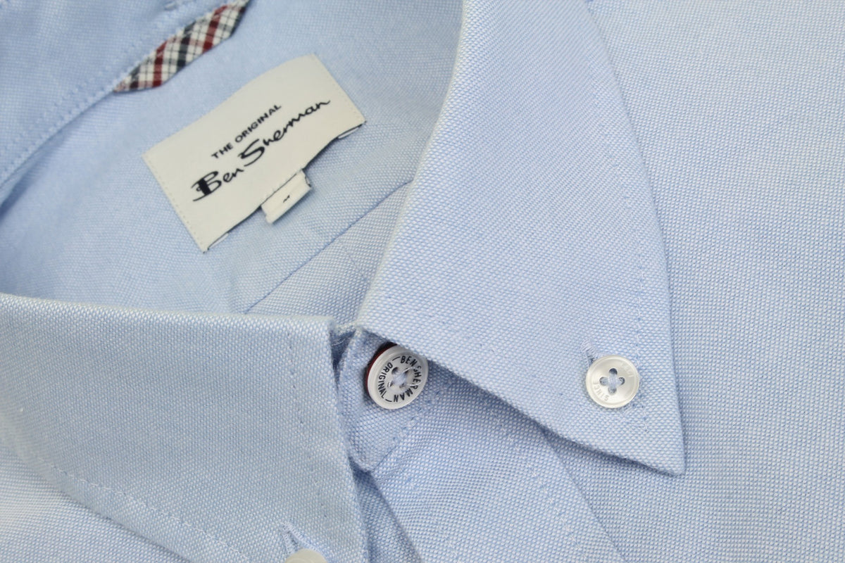 Ben Sherman Mens Oxford Shirt Long Sleeved (Embroidered Logo), 04, 48578, Sky (Embroidered Pocket Logo)