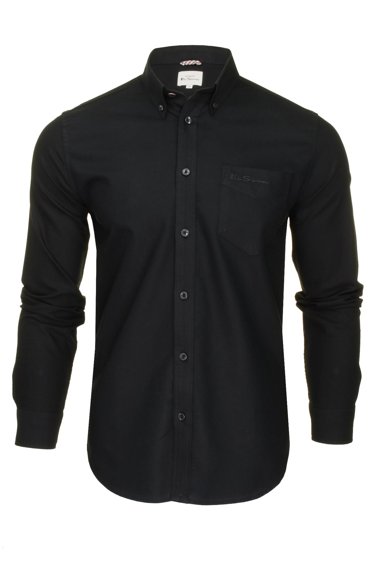 Ben Sherman Mens Oxford Shirt Long Sleeved (Embroidered Logo), 01, 48578, Black (Embroidered Pocket Logo)