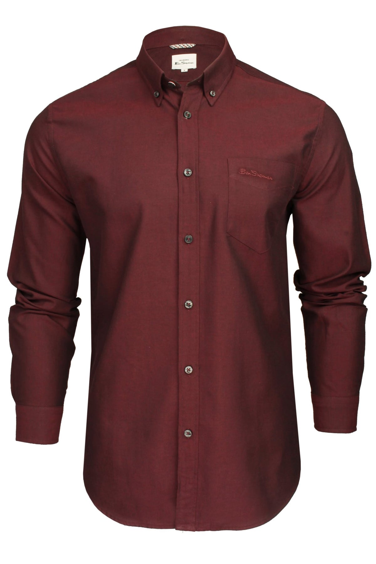 Ben Sherman Mens Oxford Shirt Long Sleeved (Embroidered Logo), 01, 48578, Wine (Embroidered Pocket Logo)