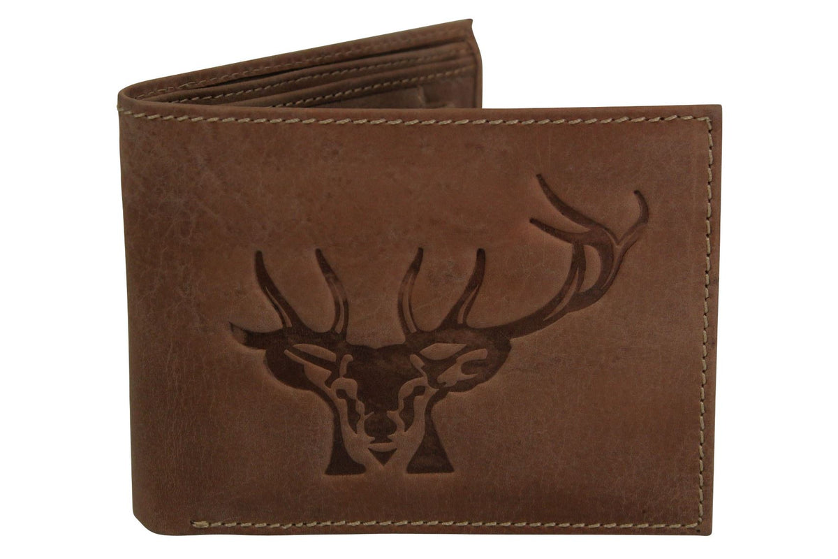 Mens Genuine Leather Wallet by Xact Clothing Embossed Stags Head, 01, Xw-673