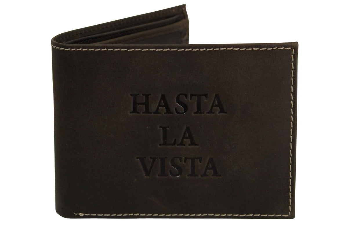 Mens Xact Clothing Genuine Leather Wallet Embossed Hasta La Vista (Dark Khaki), 01, Xw-674, Dark Khaki